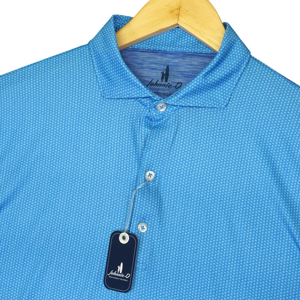 Johnnie-O Featherweight Polo Shirt Men S Blue Marlin Stretch Geometric Golf
